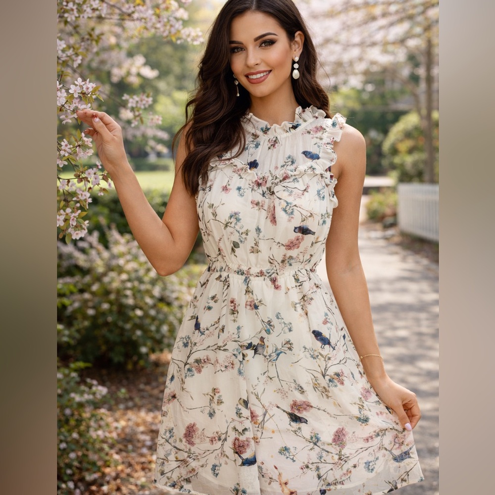Monteau Cream Floral Mini Dress